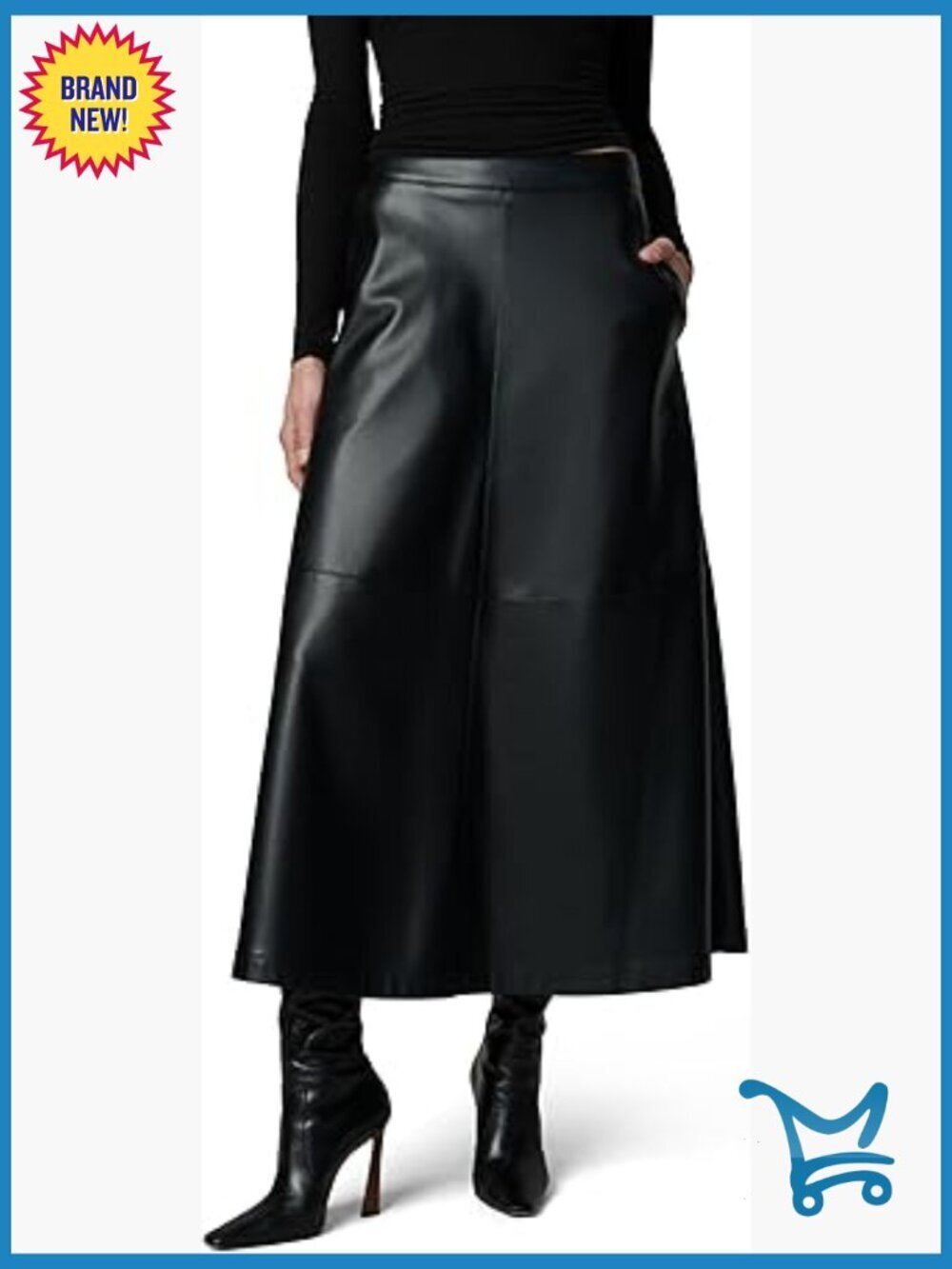 Faux Leather Midi Skirt High Rise Zip Closure